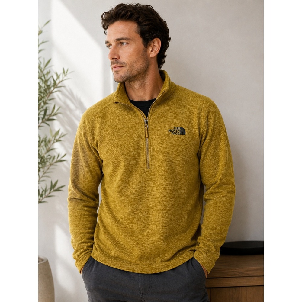 The North Face Mens Echo Rock Quarter Zip Pullover Mustard Yellow Small NF0A3Y6Y